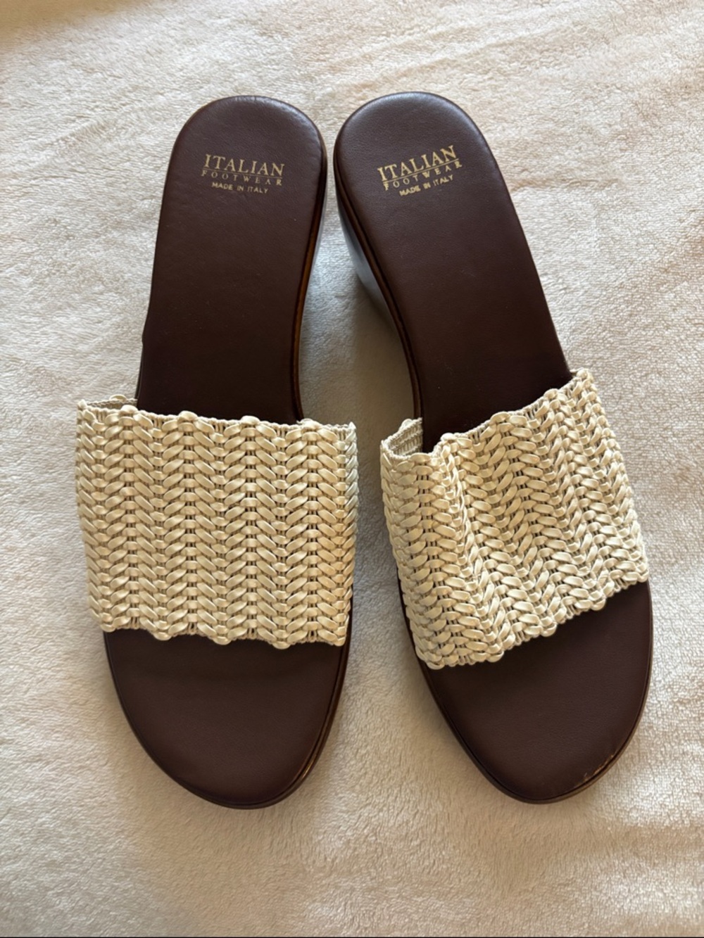 Cream Woven Slide Mules